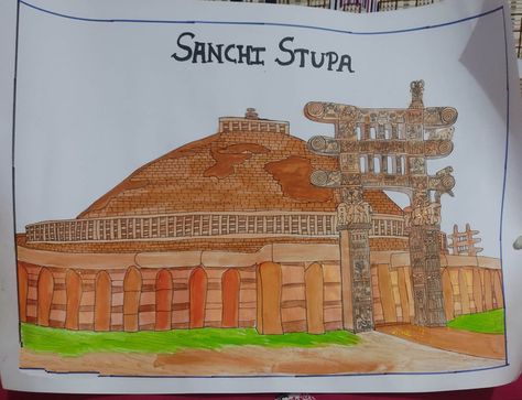 Buddhist architecture Sanchi Stupa, Buddhist Architecture, Easy Drawings, Taj Mahal, Monument, Architecture, Building, Drawings, Travel