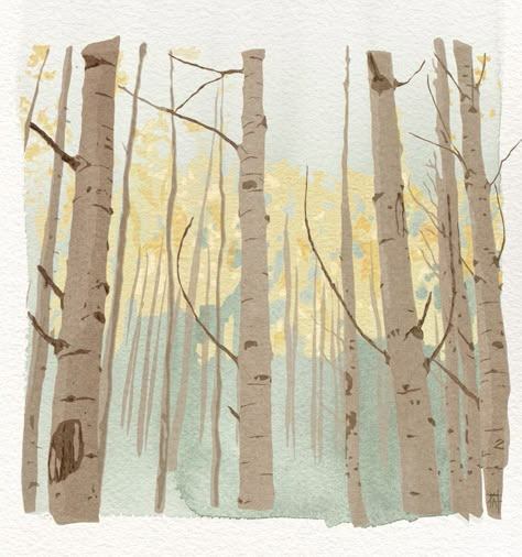 Tree Forest Illustration, Birch Tree Illustration, Birch Tree Forest, Hounds Of Love, Forest Drawing, Winter Illustration, Forest Illustration, Aspen Trees, Forest Painting