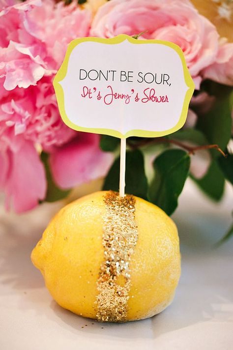 Glam Bridal Shower Ideas, Themed Bridal Shower Ideas, Lemon Themed Party, Lemon Themed Bridal Shower, Glitter Bridal Shower, Citrus Wedding, Lemonade Party, Summer Bridal Showers, Themed Bridal Shower