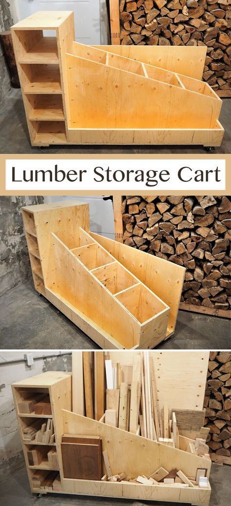 Lumber Storage Cart, Arbejdsplads Garage, Kids Woodworking Projects, Modern Woodworking, Basic Woodworking, Lumber Storage, Wood Projects Plans, Green Woodworking, Garage Organize