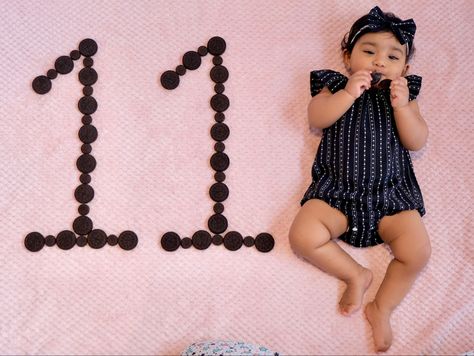 11th month milestone photography. September 6th 2022: 11th Month - sweet tooth theme - Oreo Biscuits. Idea, Costume, Arrangement and Photography is done by me(Mom) 😜🍪 11 Months Photoshoot Ideas, 11 Month Photoshoot, 11months Baby Photo Ideas, Baby 11 Months Photography, 11th Month Baby Photoshoot Ideas, 11 Months Baby Photoshoot Ideas, 11 Month Baby Photo Ideas, Monthly Baby Photography, Oreo Biscuits