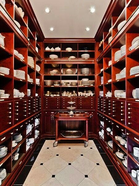 Dish Pantry, Kitchen Interior Luxury, Butler Pantries, Kitchen Butlers Pantry, Dream Pantry, China Closet, China Storage, Pantry Room, Desain Pantry