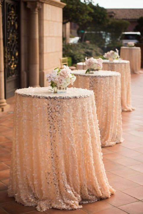 Sequin Cocktail Hour Tables and Centerpieces    Photography: Boyd Harris Photographs   Read More:  http://www.insideweddings.com/weddings/a-jeweled-floral-wedding-at-fairmont-grand-del-mar-in-san-diego/745/ Wedding Planner Guide, Romantic Wedding Centerpieces, Rustic Wedding Decorations, Cocktail Hour Wedding, Wedding Pins, Deco Floral, Wedding Cocktails, Wedding Table Centerpieces, Romantic Weddings