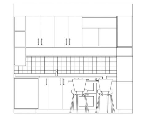 Dining Table Section Drawing, Drawing Kitchen Design, Dream Kitchen Drawing, Section Drawing Interior, Interior Section Drawing, Kitchen Section Drawing, Living Room Elevation Drawing, Dining Table Elevation, Sectional Kitchen