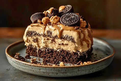 Make Oreo Peanut Butter Dirt Cake! A no-bake dessert with layers of creamy peanut butter, pudding, and crushed Oreos. Perfect for parties! Peanut Butter Dirt Cake, Oreo Peanut Butter, Peanut Butter Pudding, Dirt Cake Recipes, Dirt Pudding, Butter Pudding, Dirt Cake, Crushed Oreos, Oreo Crust