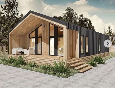 Modern Scandinavian House Exterior, Wooden Modern House, Guest House Tiny, Chalet Extension, Cocktail Pools, House On A Budget, Mobile Home Exteriors, Tiny Container House, Shipping Container Cabin