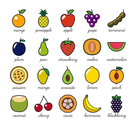 Easy Fruit Drawing, Vegetables Drawing, Fruit Drawing, Vegetable Drawing, Fruit Art Drawings, Kids Fruit, Vegetable Pictures, Small Drawing, Tree Drawings Pencil