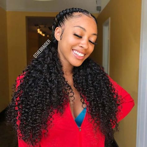 2 Feed In Braids With Weave Ponytail, Cornrow Curly Ponytail, 2 Braids With Curls At The End, 2 Braids With Curly Ends, 2 Feed In Braids With Curly Ends, 2 Cornrow Braids With Weave, Feed In Braids With Curly Ends, Two Braids With Curly Ends, Two Feed In Braids With Curly Ends