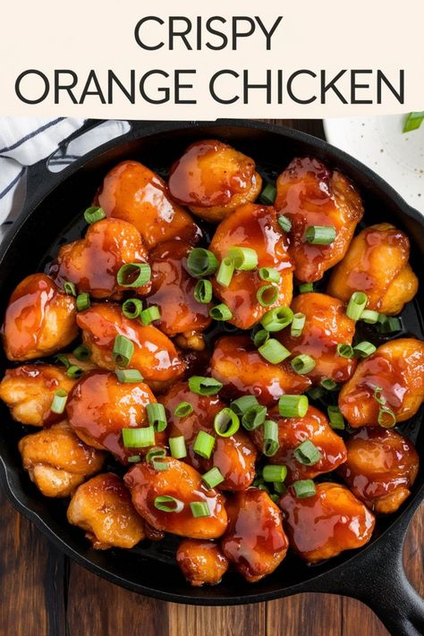 Crispy orange chicken topped with scallions in a cast iron skillet. Orange Chicken Marmalade, Sweet Orange Chicken Recipe, Mandarin Orange Sauce, Mandarin Sauce, Homemade Orange Chicken, Marmalade Chicken, Mandarin Chicken, Orange Chicken Sauce, Soy Sauce Alternative