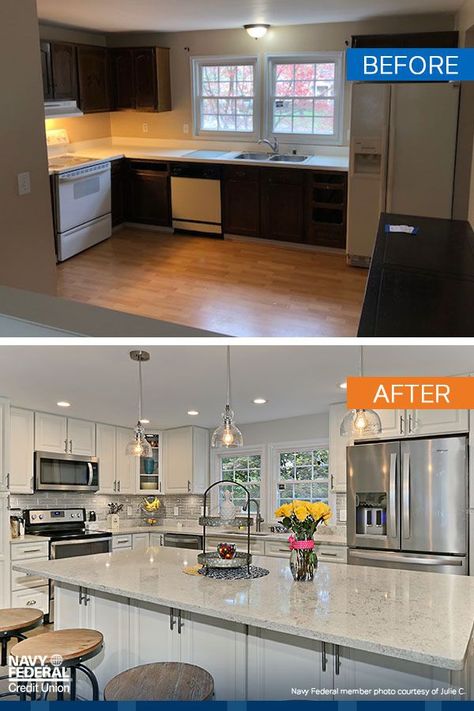 After Pictures, Kitchen Remodeling Projects, Before And After Pictures, House Kitchen, Kitchen Remodel Idea, Kitchen Layout, Kitchen Space, Diy Kitchen, Kitchen Countertops