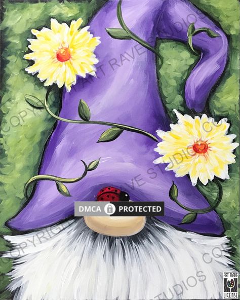 Spring Gnome Painting, Gnome Painting, Brick Crafts, Gnome Art, Gnome Paint, Gnome Pictures, Ladybug Art, Canvas Painting Diy, Garden Gnome