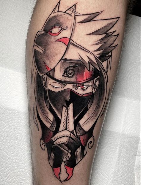 Naruto Themed Tattoos, Kakashi Hatake Tattoo Design, Kakashi Sensei Tattoo, Naruto Anbu Tattoo, Naruto Tattoo Color, Best Anime Tattoos For Men, Kakashi Hatake Tattoo Ideas, Kakashi Anbu Tattoo, Kakashi Tattoo Ideas