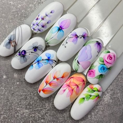 Aquarelle Nail Art Tutorial, Aquarel Nail Art, Watercolor Nails Art, Aquarelle Nail Art, Aquarelle Nails, Watercolor Nail Art, Water Nail Art, Feather Nails, Aqua Nails