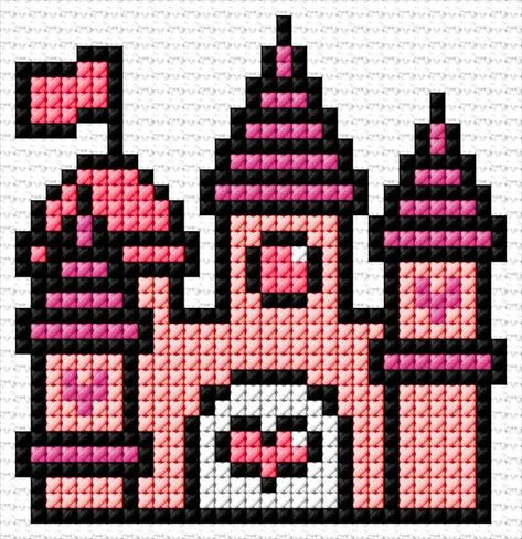 Castle Disney Castle Pixel Art, Pixel Castle Background, Princess Cross Stitch Patterns, Disney Castle Embroidery Design, Castle Cross Stitch, Castle Cross Stitch Pattern, Cross Stitch Calculator, Tiny Cross Stitch, Bead Crochet Patterns