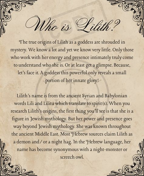 Lilith Goddess of the Night: 14 Ways to Work With Her WILD Energy Lilith Sign Astrology, Lilith Deity Witchcraft, Lillith Goddess Mythology, Offerings To Lilith, Lilith Deity Work, Lilith Goddess Mythology, Lilith Art Goddesses, Work With Lilith, Lilith Goddess Offerings