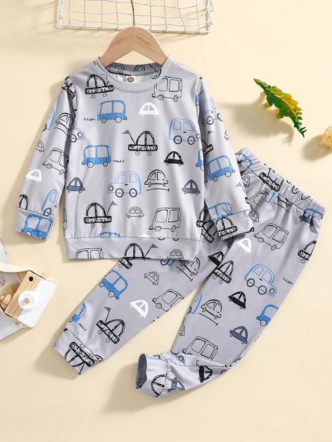 Toddler Pajamas Boy, Sleeping Boy, Boys Cartoon, Shein Kids, Toddler Pajamas, Cartoon Car, Toddler Fall, Baby Garments, Boys Pajamas