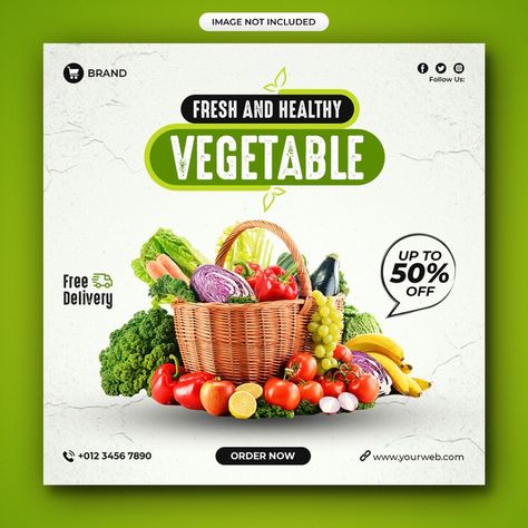 Premium PSD | Healthy food vegetable social media post Vegetable Social Media Post, Grocery Social Media Post, Vegetable Poster Design, Supermarket App, Vegetable Poster, Healthy Restaurant Food, Restaurant Social Media, Healthy Food Menu, Social Design