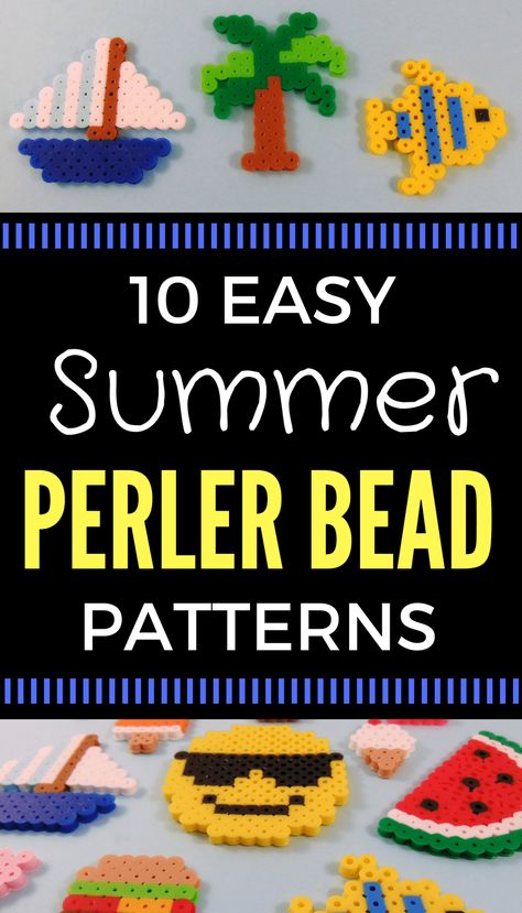 When it's too hot out side have fun with these easy Summer Perler Bead Patterns.  #perlerbeads #craftsforkids #crafts Beach Perler Bead Patterns, Summer Perler Bead Patterns, Summer Beads, Perler Projects, Easy Perler Bead Patterns, Bead Creations, Beads Art, Beads Pattern, Beads Patterns