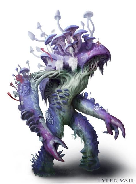 Mushroom Monster Concept Art, Dnd Creatures Concept Art, Mushroom Monster Art, Fungal Monster, Myconid Character Art, Fantasy Creature Concept Art, Fantasy Monster Art, Feywild Creatures, Fantasy Races Concept