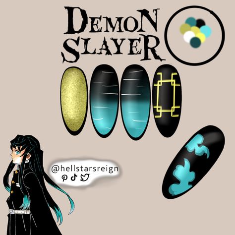 Muichiro Tokito a Hashira from Demon Slayer as a nail set Muichiro Cute, Fish Nails, Disney Acrylic Nails, Fake Nails Designs, Punk Nails, Anime Nails, Edgy Nails, Cute Acrylic Nail Designs, Really Cute Nails