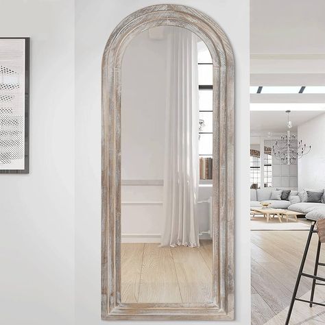 Amazon.com: MAYEERTY Rustic Full Length Mirror Arched 65"x22" Farmhouse Floor Mirror Wood Wall Mirror Full Length Distressed Large Mirror for Bedroom/Bathroom/Living Room/Farmhouse, Arch Weathering White : Home & Kitchen Arch Full Length Mirror, Distressed Wood Mirror, Rustic Full Length Mirror, Mirror Floor, Long Mirror, Full Length Floor Mirror, Wavy Mirror, Rustic Wall Mirrors, Wood Arch