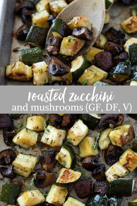 Roasted zucchini and mushrooms are zucchini, cremini mushrooms and thyme roasted to perfection.  It's an easy vegetable side dish that the whole family will love! #sidedishes #zucchinirecipes #vegetablerecipes Squash Zucchini Mushroom Recipes, Zucchini Mushroom Side Dish, Roasted Mushrooms And Zucchini, Zucchini And Mushroom Recipes Baked, Baked Zucchini And Mushrooms, Mushrooms Zucchini Recipes, Mushrooms And Zucchini Recipes, Roasted Zucchini And Mushrooms, Mushroom And Zucchini Recipes