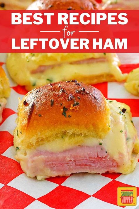 Best Leftover Ham Recipe - Ham and Cheese Sliders Leftover Ham And Cheese Sliders, Leftover Ham Sandwich Recipes, Leftover Honey Baked Ham Recipes, Lunch Sliders, Ham Leftover Recipes, Honey Rolls, Instant Pot Ham Recipe, Ham Breakfast Casserole, Leftover Easter Ham