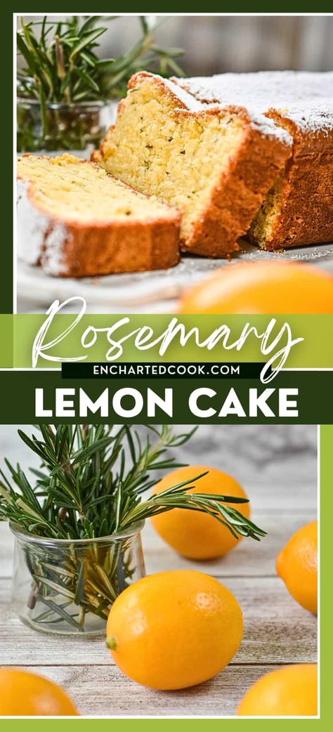 Rosemary Lemon Cake has soft herbal notes from rosemary paired with orange-like Meyer lemons. This simple cake is made in one bowl and is delicious with just a dusting of powdered sugar. Baking With Rosemary, Herbal Cake Recipes, Herbal Cake, Lemon Rosemary Cake, Rosemary Cake, Ladies Tea, Easy Gluten Free Desserts, Drizzle Cake, Lemon Rosemary