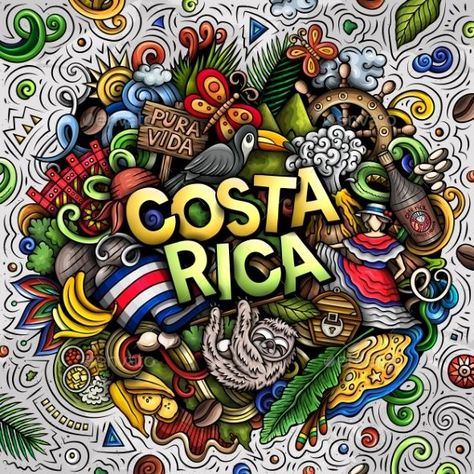 Costa Rica Cartoon Doodle Illustration Costa Rica Art, Doodle Elements, Cartoon Doodle, Logo Presentation, Caricature From Photo, Doodle Cartoon, Doodle Illustration, Funny Doodles, Graphic Design Art