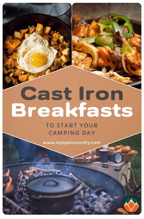 Kick start your mornings in the wilderness with these robust cast iron breakfast ideas. From skillet sausage hash to Dutch oven pancakes, these recipes are designed to fuel your day's adventures. Perfect for any campfire cooking enthusiast looking to add a gourmet touch to their outdoor mornings. | Learn more about What To Cook While Camping Campfire Breakfast Ideas, Cast Iron Breakfast, Campfire Cooking Recipes, Easy Camping Breakfast, Dutch Oven Recipes Cast Iron, Easy Camping Recipes, Campfire Dinners, Campfire Breakfast, Oven Pancakes