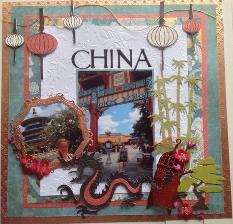 Layout: CHINA Scrapbooking Layouts Travel, Travel Scrapbook Pages, Scrapbook Design Layout, Disney Scrapbooking Layouts, Vacation Scrapbook, Disney Scrapbook Pages, Handmade Project, Disney Memories, Disney Epcot