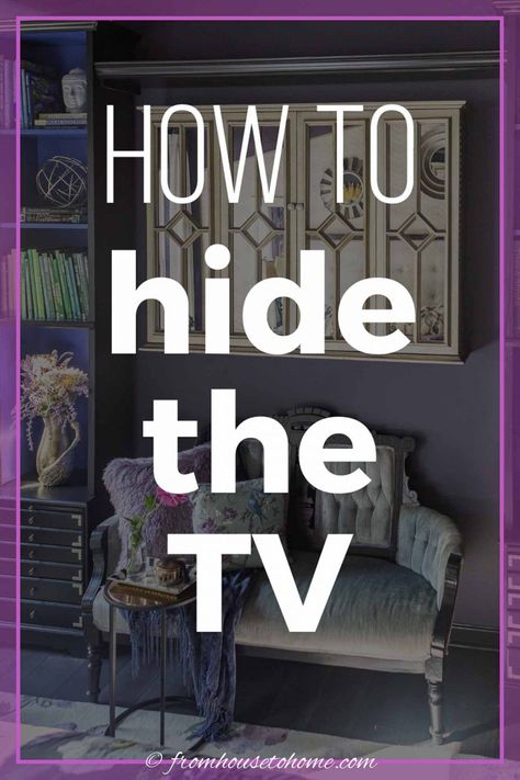 How To Disguise A Tv On A Wall, Cabinets To Hide Tv, Guest Bedroom Tv Ideas, Hide Your Tv Ideas, Tv Cover Up Hide Tv, Tv Cover Ideas, Hide Tv Over Fireplace, Tv Cover Up, Hidden Tv Cabinet