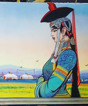 Mongolia Art, Mongolian Queen, Mongolian Illustration, Mongolian Queen Art, Mongolian Character Art, Mongolia Illustration, Mongolian Queen Drawing, Deel Mongolian Draw, Mongolian Shaman Art