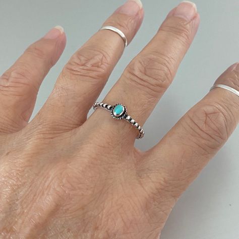 Sterling Silver Beaded And Braided Synthetic Turquoise Ring, Boho Ring, Dainty Ring, Small Ring Material: 925 Sterling Silver Face Height: 5 Mm (0.20 Inch) Real Turquoise Jewelry Rings, Dainty Western Jewelry, Western Rings Simple, Cowgirl Closet, Western Rings, Christmas Lists, College Clothes, Large Turquoise Ring, Country Jewelry