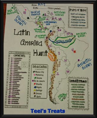 IN LOVE with this Latin America Hunt! Students can discover for themselves all about the geography of Latin America while  improving their Atlas skills all at once! Not teaching about Latin America? That is ok! This is also great for early finishers to work on as a mini research activity! Geography Interactive Notebook, Middle School Geography, Geography Classroom, 7th Grade Social Studies, Middle School Social Studies, Geography Activities, Middle School Spanish, 6th Grade Social Studies, Teaching Geography