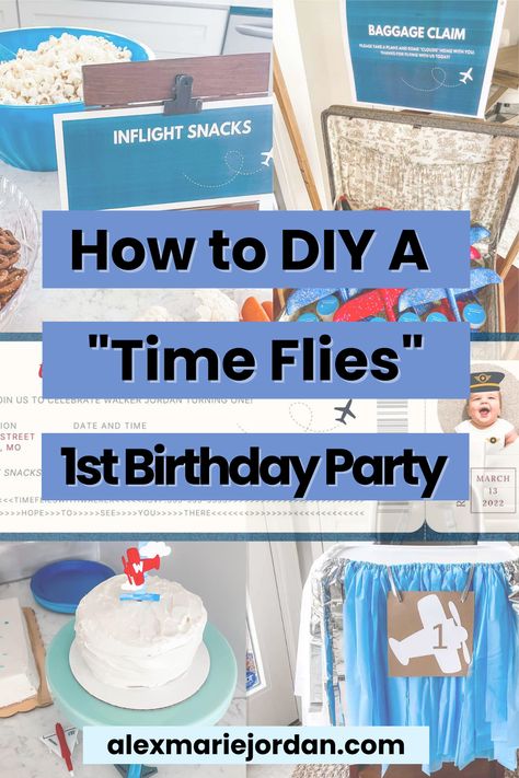 Time Flies Party Decor, Airplane Themed 1st Birthday Party, Travel One Year Old Party, Airplane One Year Old Birthday, Time Flies One Year Birthday, Aviation Themed Birthday Party, 1st Birthday Plane Theme, Airplane Birthday Party Favors, Flight Theme Party