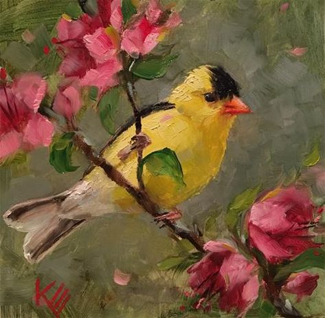 Painting White Background, Krista Eaton, Bird Painting Acrylic, American Goldfinch, Painting Background, Flower Painting Canvas, Finches, Bird Artwork, Bird Art Print