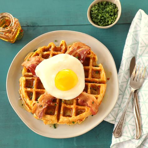 Cheddar Chive Waffles with Bacon and Fried Egg | Ready Set Eat Mexican Pizzas, Mexican Pizza Recipe, Ready Set Eat, Mexican Pizza, Hot Honey, Delicious Breakfast Recipes, Waffle Iron, Pizza Recipe, Pancakes And Waffles