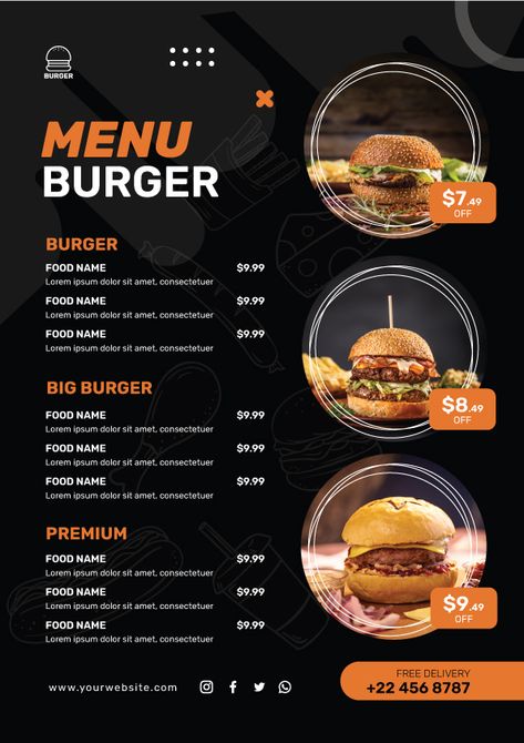 Burgers restaurant menu template design#pikbest#templates Burger Restaurant Design, Menu Sans Gluten, Cafe Menu Design, Menu Card Design, Burger Menu, Burger Places, Food Menu Template, Restaurant Menu Template, Menu Planner