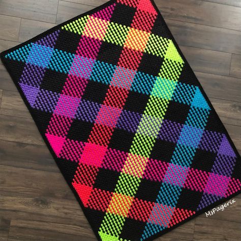 Crochet Color Pooling Pattern, Planed Pooling Crochet, Neon Stripes Crochet Patterns, Color Pooling Crochet Blanket, Neon Crochet Blanket, Neon Crochet Projects, Funky Crochet Blanket, Crochet Color Pooling, Color Pooling Crochet