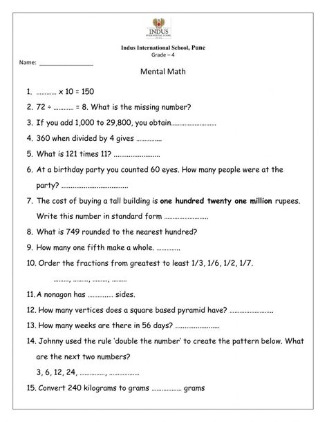 Grade 4 Mental Math Worksheets, Math Worksheet For Grade 5, Year 9 Worksheets, Mental Maths Worksheets Grade 5, 4th Class Maths Worksheet, Mental Maths Worksheets 4th Grade, Class 5 Maths Worksheets, Year 5 Worksheets, Year 8 Maths Worksheets