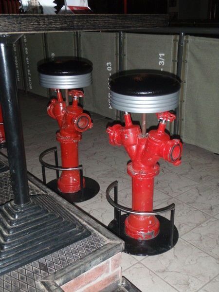 #DIY #Firefighter Idea: Recycle and reuse old #firehydrants and turn them into #bar #Stools. #fireprotection #DIYCrafts #recyclereuse #diyideas Man Cave Design Ideas, Firefighter Bar, Modern Bar Stool Design, Firefighter Man Cave, Cool Man Cave, Firefighter Room, Cave Design, Man Cave Design, Firefighter Decor