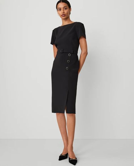 Women’s Dresses: Formal, Casual, & More | Ann Taylor Sheath Dresses Work, Black Dresses Classy, Button Front Skirt, Work Clothing, Business Casual Outfits For Women, Button Skirt, Midi Sheath Dress, Professional Dresses, Dark Wear