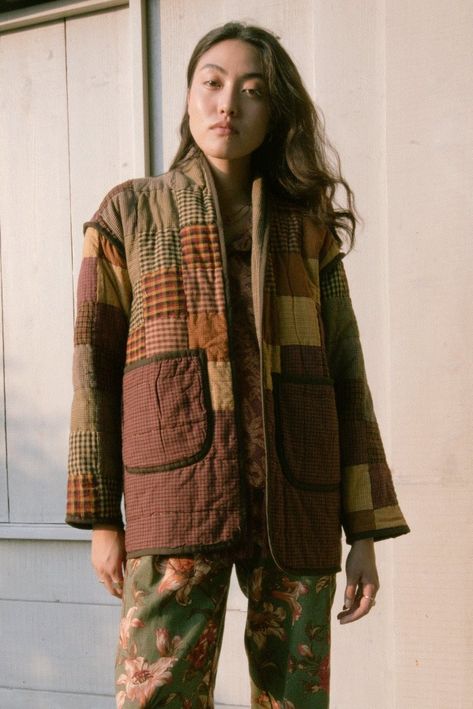 Rust And Black, Patchwork Squares, Winter Apparel, Cropped Coat, Stitch Work, Future Clothes, Cocoon Coat, Quilt Jacket, Unique Fabric