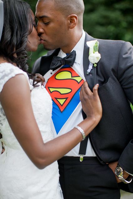 Superman Wedding, Marvel Wedding, Comic Book Wedding, Superhero Wedding, 2014 Wedding, Classic Romance, Black Bride, Toronto Wedding, Wedding Pics