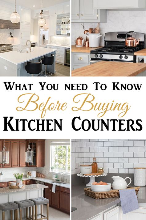 Kitchen Countertop Types, Types Of Countertops Kitchen Counters, Types Of Kitchen Styles, Countertop Types, Modern Kitchen Countertops, Types Of Kitchen Countertops, Countertop Choices, Durable Countertops, Main Kitchen