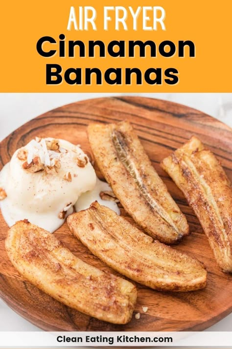 When you want a quick and delicious snack, try this recipe for Air Fryer Bananas. The sweet fruit gets coated with sugar and cinnamon and caramelized with a golden crispy crust that tastes like a healthy Bananas Foster. This recipe is vegan, gluten-free, and dairy-free. Air Fryer Bananas, Cinnamon Bananas, Recipe For Air Fryer, Air Fryer Recipes Dessert, Air Fryer Recipes Snacks, Air Fried Food, Air Fryer Oven Recipes, Air Fry Recipes, Air Fryer Dinner Recipes