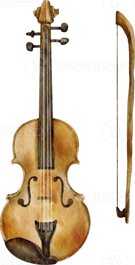 Watercolor Instruments, Violin Illustration, Violin Music, Music Instrument, Watercolor Christmas Cards, Watercolor Christmas, Christmas Watercolor, Free Png, Violin