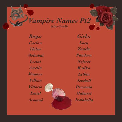 Names For Succubus, Demon Oc Names, Drawings Of Vampires, Scary Names For Characters, Witch Names Ideas Girl, Goth Name Ideas, Vampire Female Names, Goth Names Girl, Vampire Name Ideas