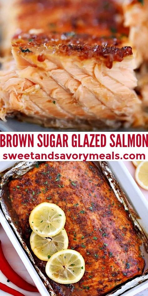 Salmon Recipes Brown Sugar, Brown Sugar Glazed Salmon, Brown Sugar Salmon, Salmon Recipes Oven, Oven Salmon, Salmon Recipes Baked Healthy, Salmon Glaze Recipes, Recipes Fish, Seafood Bake